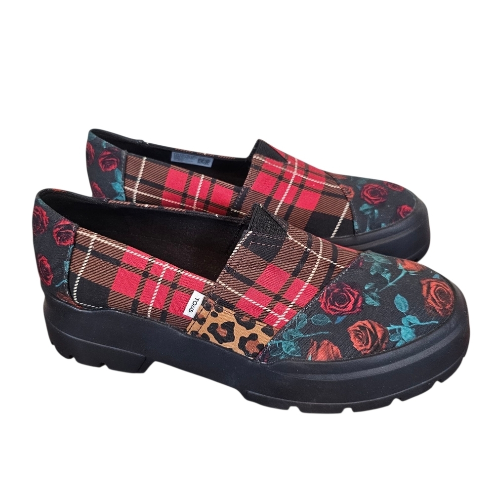 Toms Alpargata Bobat Tartan Mixed Print Punk Whimsigoth Platform Patchwork Shoe